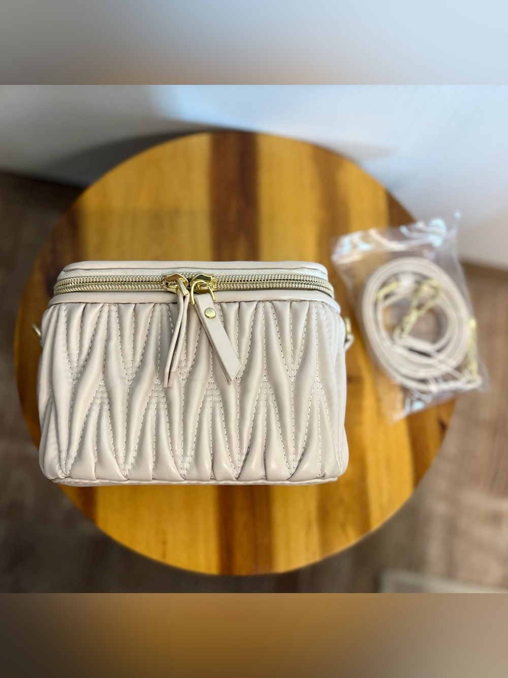 Quilted Cream Crossbody Bag with Gold Hardware